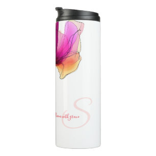 Garrafa Térmica Florais Abstratos em Aquarela Personalizados Elega