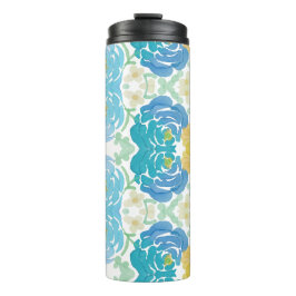 Garrafa Térmica Floral Aquarela Azul e Amarelo
