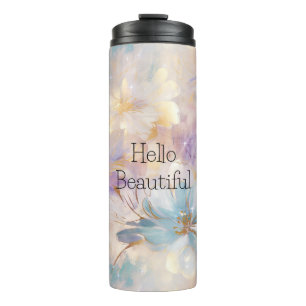Garrafa Térmica Floral Azul Púrpura Dourado Branco