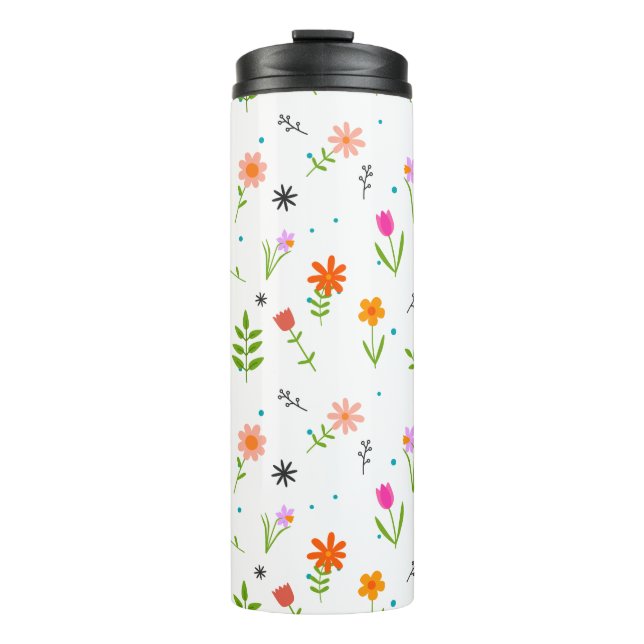 Garrafa Térmica Floral Bonito Flores Padrão Tumbler Térmico (Frente)