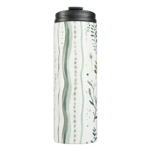 Garrafa Térmica Floral Branco Verde Natural Folhas Abstrato