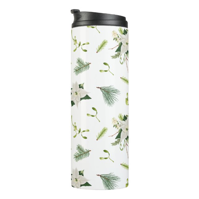 Garrafa Térmica Floral Branco Verde Suave e Elegante (Rotação à direita)