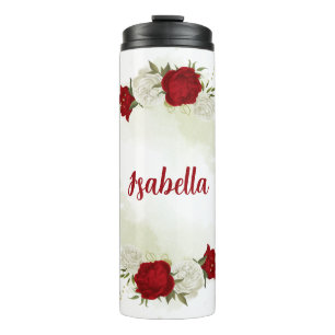 Garrafa Térmica Floral branco verdejante 