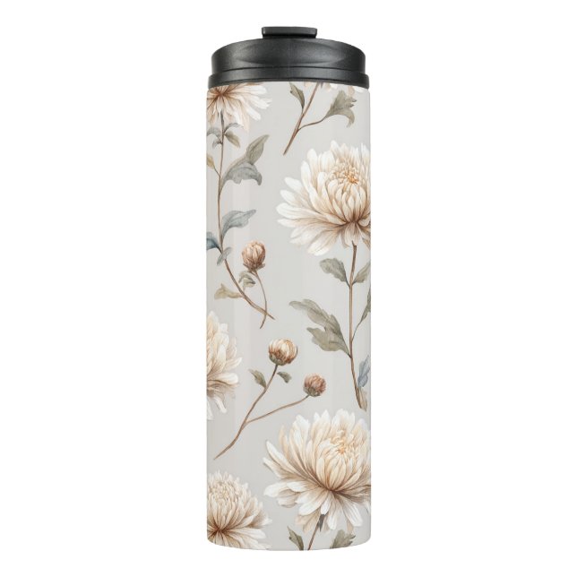 Garrafa Térmica Floral Creme Marrom Cacau  (Frente)