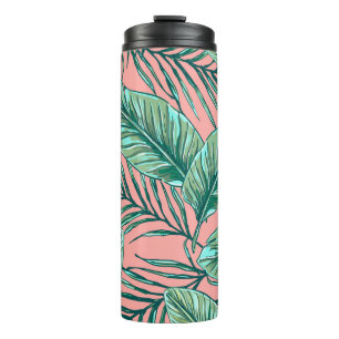 Garrafa Térmica Floral da Selva Tropical: Padrão de Folhas de Palm