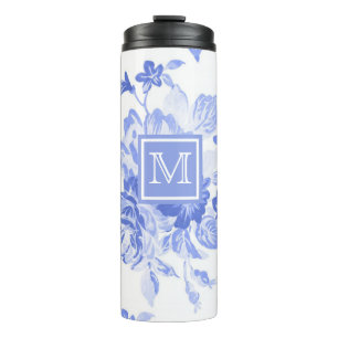 Garrafa Térmica Floral de Aquarela Azul Tumblr Térmico