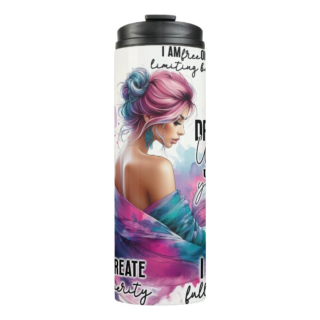 Garrafa Térmica Floral de Mulher Empoderada | Cotações Inspiracion (Frente)