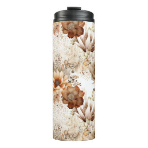 Garrafa Térmica Floral do Sudoeste Creme Marrom Ocidental