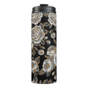 Garrafa Térmica Floral Dourado De Luminosidade: Vintage De Esparto