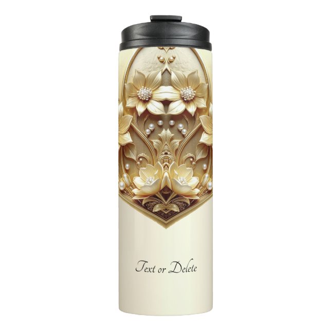 Garrafa Térmica Floral Dourado Ornate Moderno (Frente)