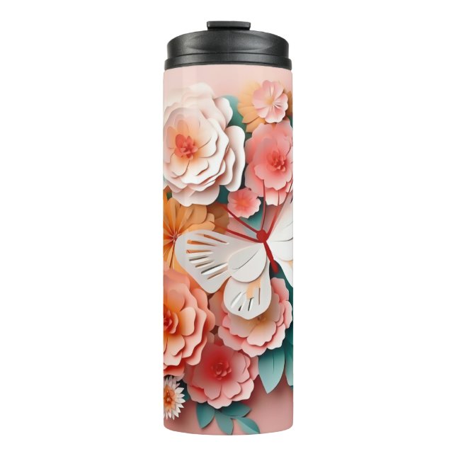 Garrafa Térmica Floral e borboleta - LT rosa- Slim Thermal Tumbler (Frente)