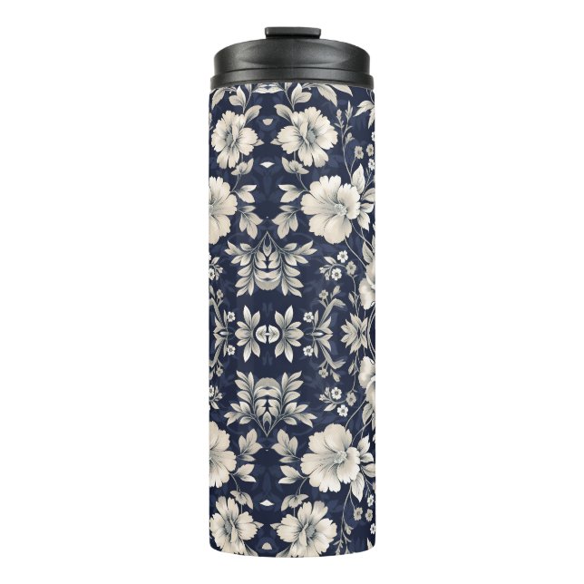 Garrafa Térmica Floral em Azul (Frente)
