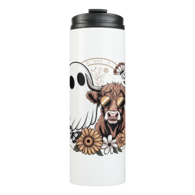 Garrafa Térmica Floral Fall Highland Cow Ghost (Frente)