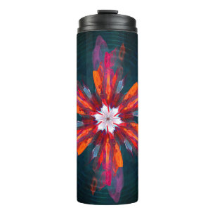 Garrafa Térmica Floral Flores de Mandala Laranja Vermelho Abstrato