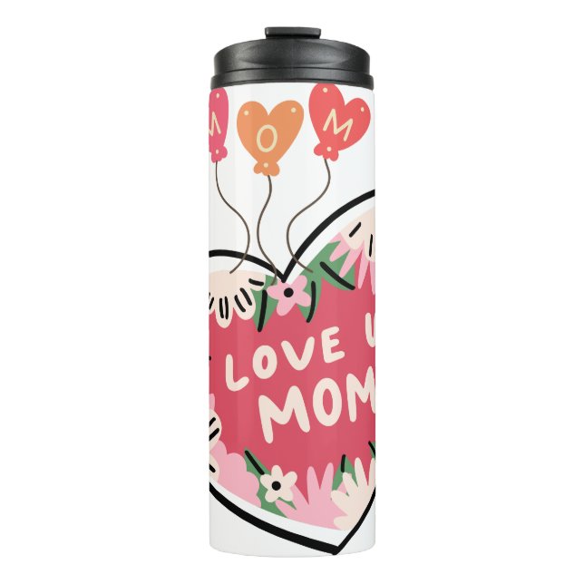 Garrafa Térmica floral Heart "Love U. Mom" tumbler (Frente)