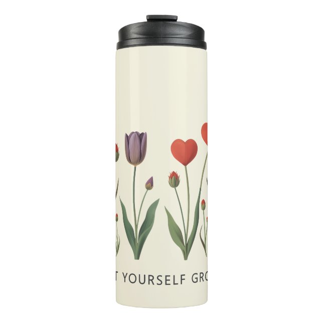 Garrafa Térmica Floral Heart Tulips Let Yourself Grow Quote (Frente)