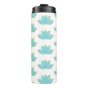 Garrafa Térmica Floral Lotus Watercolor Seafoam Azul e Faux Dourad