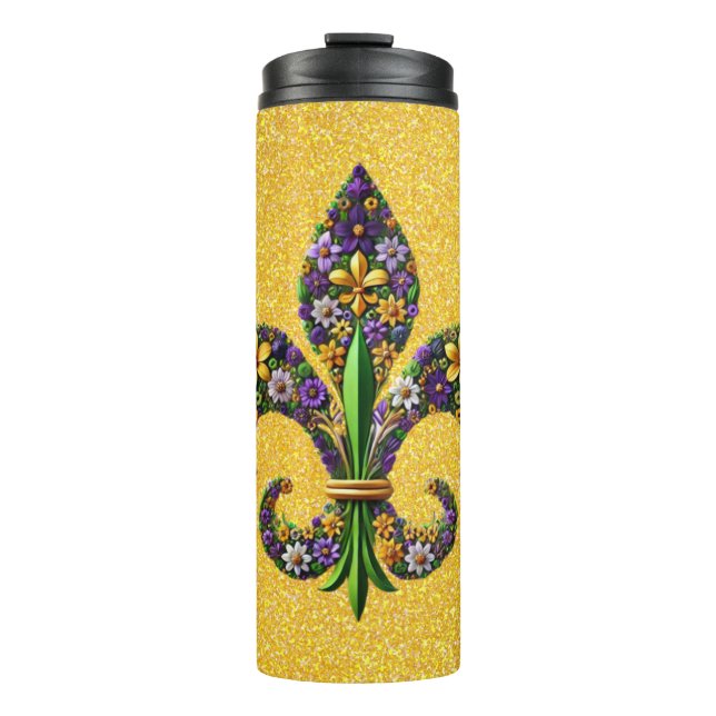 Garrafa Térmica Floral Mardi Gras fleur de lis (Frente)