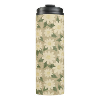 Garrafa Térmica Floral Margarida Vintage em Verde Salvia e Creme