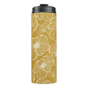 Garrafa Térmica Floral monocromático Dourado: Abstrato sem costura
