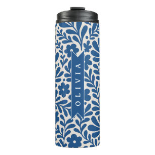 Garrafa Térmica Floral Nórdico Personalizado Azul Folclórico