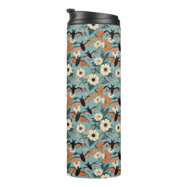 Garrafa Térmica Floral Patchwork Halloween Bats & Flowers (Rotação à direita)