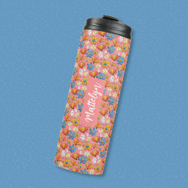 Garrafa Térmica Floral Pattern 16oz Thermal Tumbler with Name