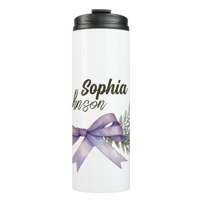 Garrafa Térmica Floral Personalizado Branco e Roxo Moderno (Frente)