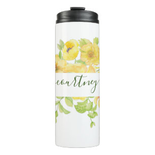 Garrafa Térmica Floral personalizado em aquarela amarela  