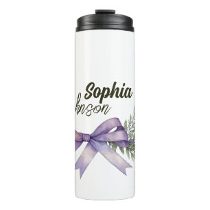 Garrafa Térmica Floral Personalizado Moderno Branco e Roxo