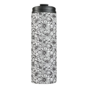 Garrafa Térmica Floral Preto Branco