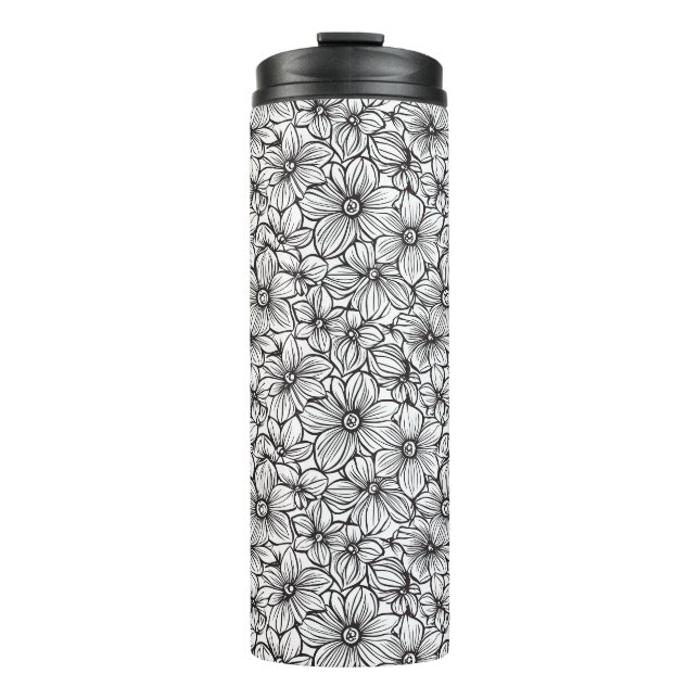 Garrafa Térmica Floral Preto Branco (Frente)