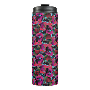 Garrafa Térmica Floral rosa brilhante