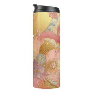 Garrafa Térmica Floral Rosa E Dourada