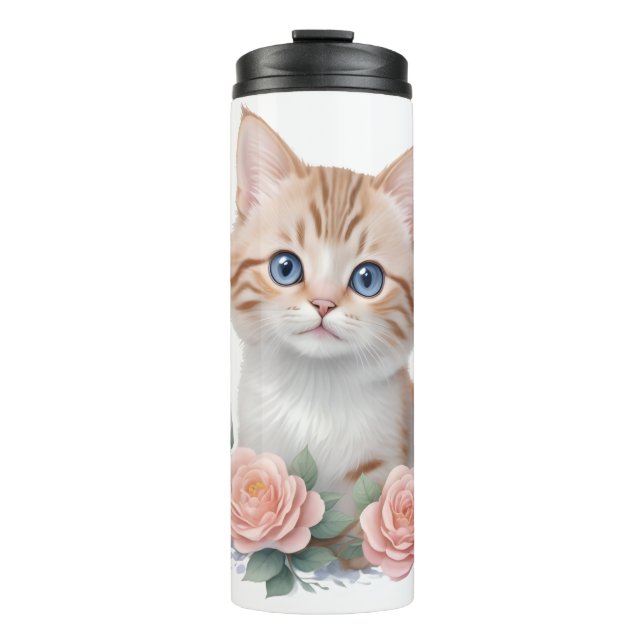 Garrafa Térmica Floral Rosa Gato-Cinto (Frente)