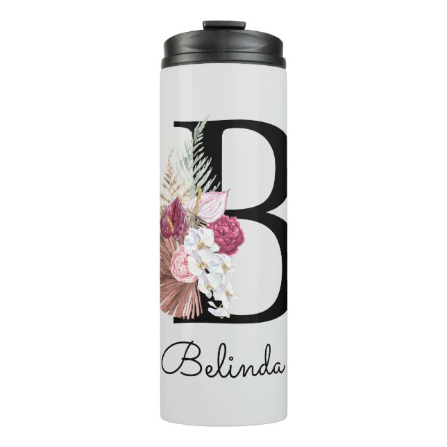 Garrafa Térmica Floral Rosa Moderno Inicial B (Frente)