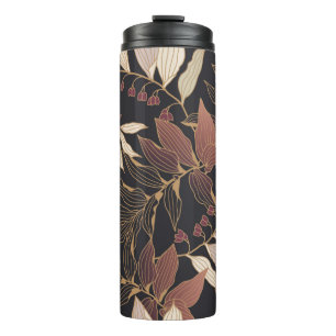 Garrafa Térmica Floral seamless pattern with leaves on a dark back