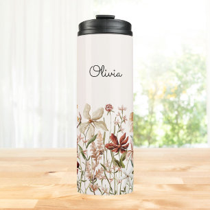 Garrafa Térmica Floral Silvestre Vintage Aquarela Personalizada
