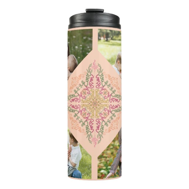 Garrafa Térmica Floral Soft pêssego caleidoscópico Script Melhor M (Frente)