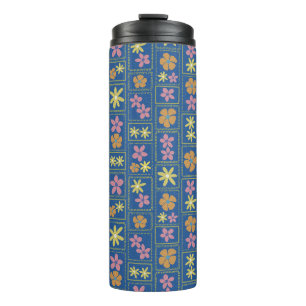 Garrafa Térmica Floral Xadrez Azul Retro