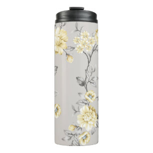 Garrafa Térmica flores amarelas bonitas com padrão de folhas de ci
