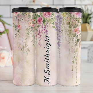 Garrafa Térmica Flores Aquarelas com Rosas