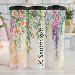 Garrafa Térmica Flores Aquarelas com Rosas