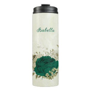 Garrafa Térmica flores bege verde esmeralda casamento