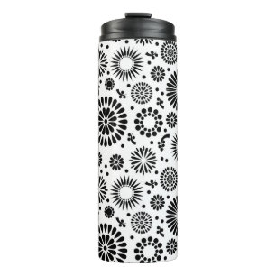 Garrafa Térmica Flores boho Padrão floral vetorial preto e branco