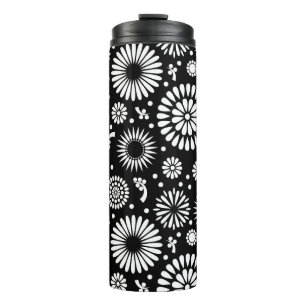 Garrafa Térmica Flores boho Padrão floral vetorial preto e branco