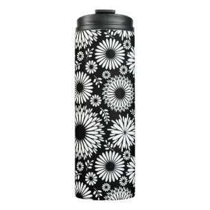 Garrafa Térmica Flores boho Padrão floral vetorial preto e branco