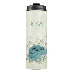 Garrafa Térmica flores brancas azuis verdejante casamento