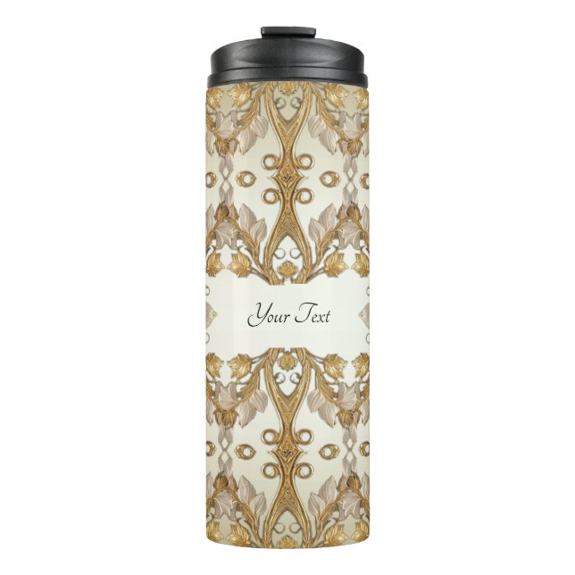 Garrafa Térmica Flores brancas Tumbler térmico Dourado decorativo (Frente)