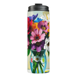 Garrafa Térmica Flores Coloridas Bonitas em Vaso